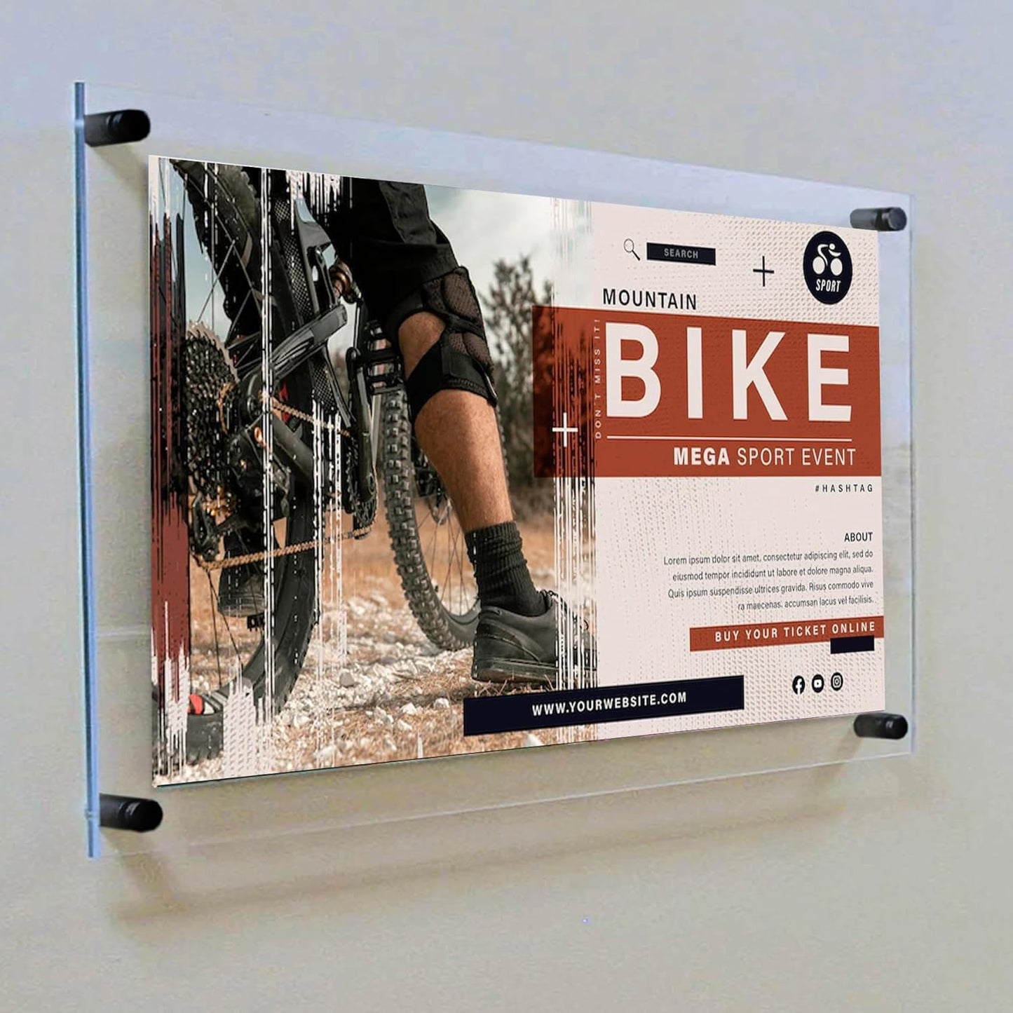 Azar Displays,105536, Floating Acrylic Wall Frame with Silver Hardware Stand Off Caps, Clear Hanging Photo Frame Display Mount with Frameless Border, Glass-Like Frame for Large Prints, 24" x 36"