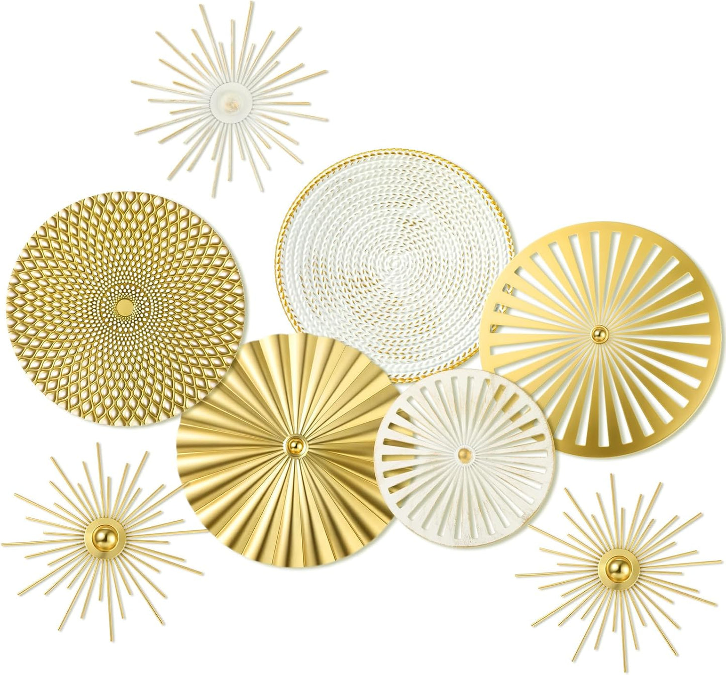 8 Pcs Gold Wall Decor Modern Metal Decor Metal Starbursts Radial Plate Art Hanging Decorative Wall Decorations for Home Bedroom Bathroom Living Room Office Sculpture(Gold)