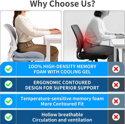 Seat Cushions for Office Chairs Wheelchair Cushion for Long Sitting Back Pain，Memory Foam Seat Car Computer Desk Chair Cushion，Coccyx Cushion for Tailbone Pain Relief Cushion Office Chair Black