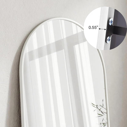 Mirror Full Length, 71"x26" Arched Full Length Mirror, Arch Mirror with Stand, Large Standing Mirrors, Oversized Full Body Mirrors with Aluminum Frame for Bedroom, Living Room (White)