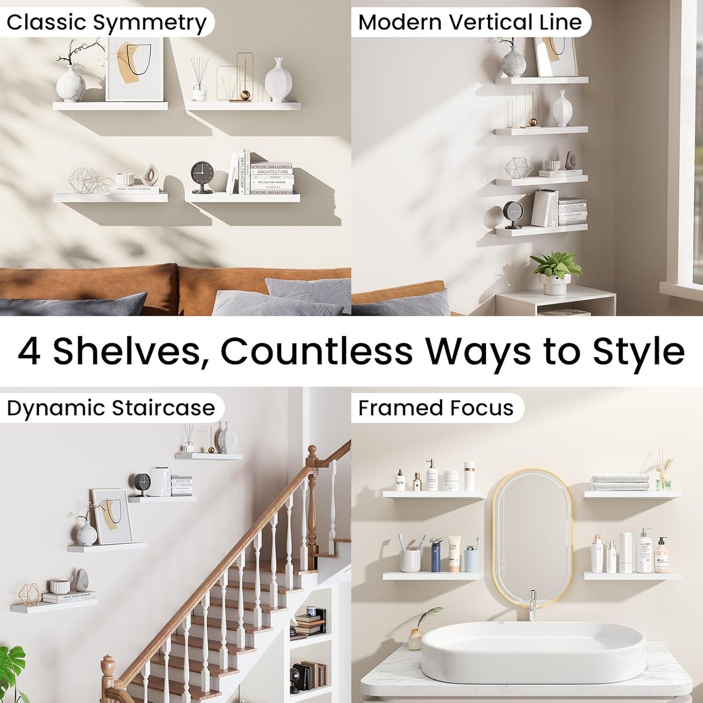 BAYKA Floating Shelves for Wall, Set of 3, Wall Mounted Rustic Wood Shelves for Bathroom, Bedroom, Living Room, Kitchen, Small Hanging Shelf for Books/Storage/Room Decor, Walnut-Like, 15.7in