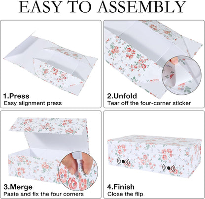 LFBOX Floral Gift Box with Magnetic Lids 13.8x8.3x4.4 in, Large Bridesmaid Proposal Boxes, Rectangle Wedding Decorative Storage Box 1 Pack