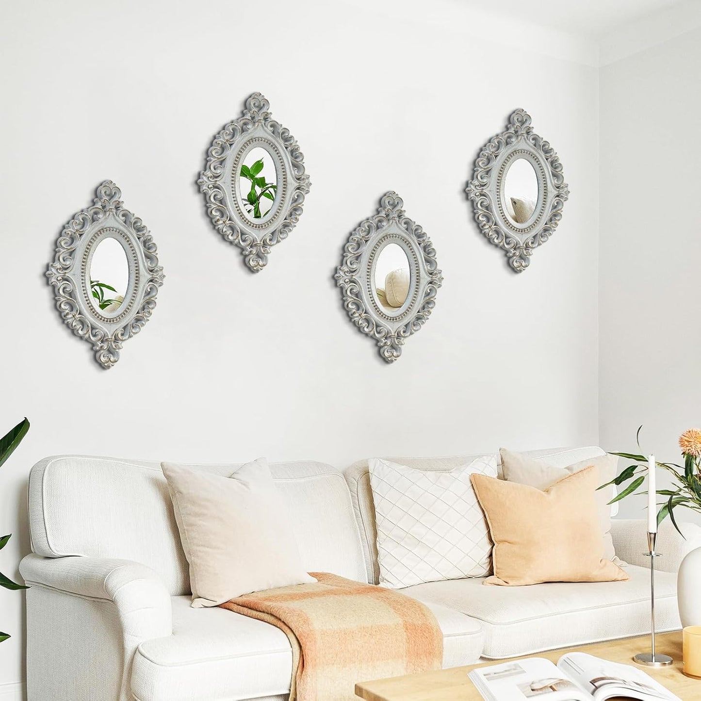 ZEXUIRU 4 Set. Rustic Wall Mirrors for Bedroom Bathroom Living Room Entryway Wood Farmhouse Square Easy to Hang Framed Decorative Accent Hanging Wall-Mounted Mirror Set for Living Room - Black
