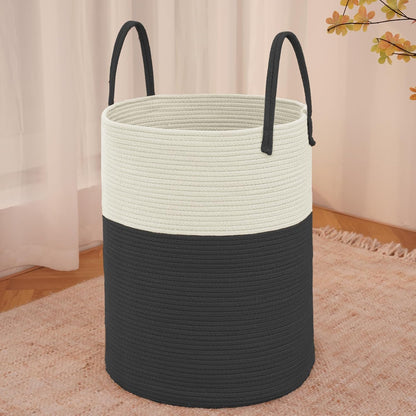 JMvicyroam Large Woven Laundry Basket Hamper,60L Cotton Rope Storage Bin for Blankets,Toys and Clothes,Decorative Tall Nursery Hamper for Living Room,Baby Nursery,Bathroom and Bedroom,Brown