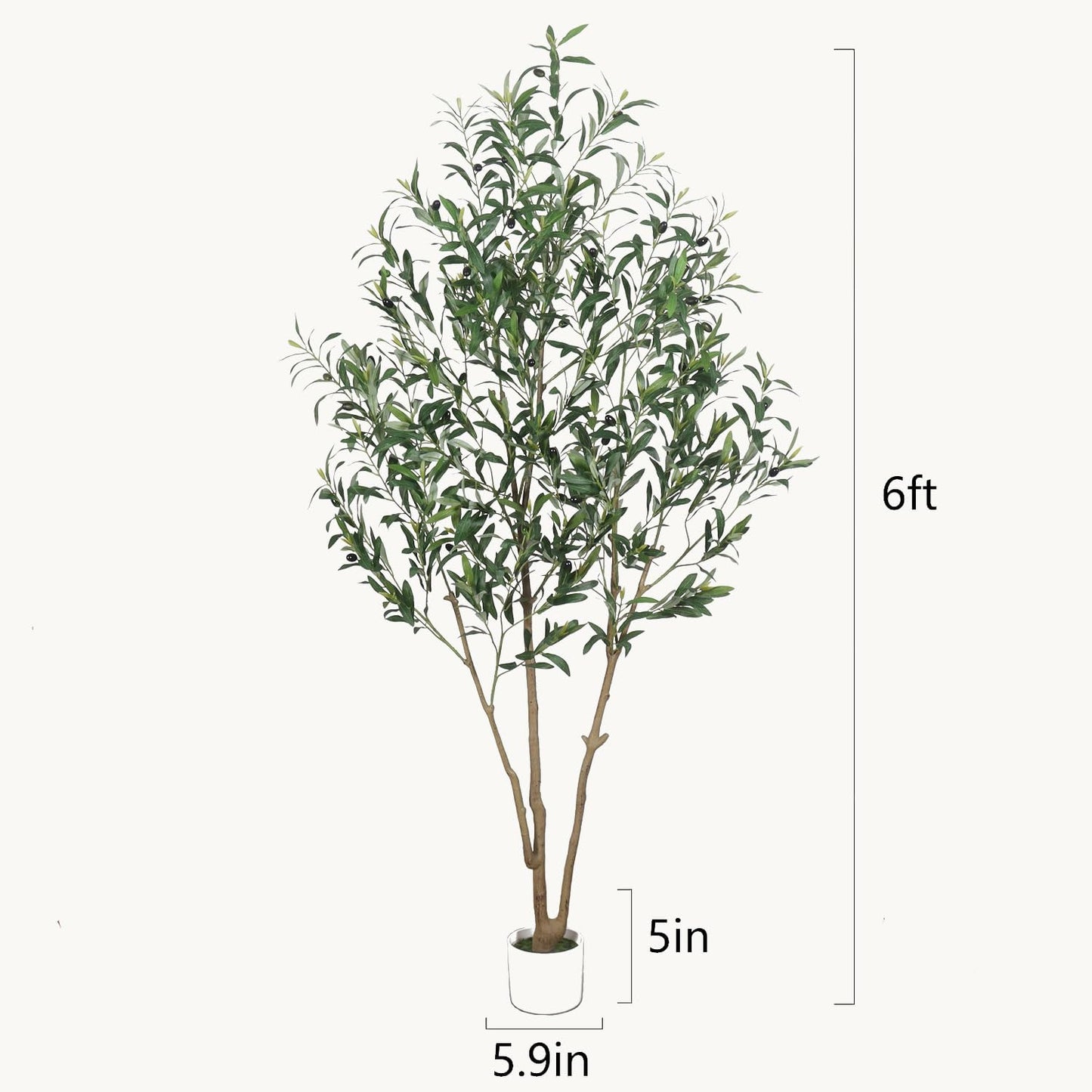 Artificial Olive Tree with White Pot,6FT high, Fake Tree containing 1440 Dense Leaves and 80 Highly Simulated Olive Fruits, Suitable for Home Office Living Room Floor Decoration