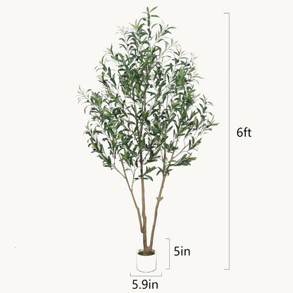 Artificial Olive Tree with White Pot,6FT high, Fake Tree containing 1440 Dense Leaves and 80 Highly Simulated Olive Fruits, Suitable for Home Office Living Room Floor Decoration