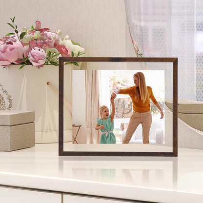 Trwcrt 4x6 Floating Picture Frames Set of 4, Double Glass Photo Frame Display up to 6 x 8 Photos for Desktop or Wall Hanging, Black