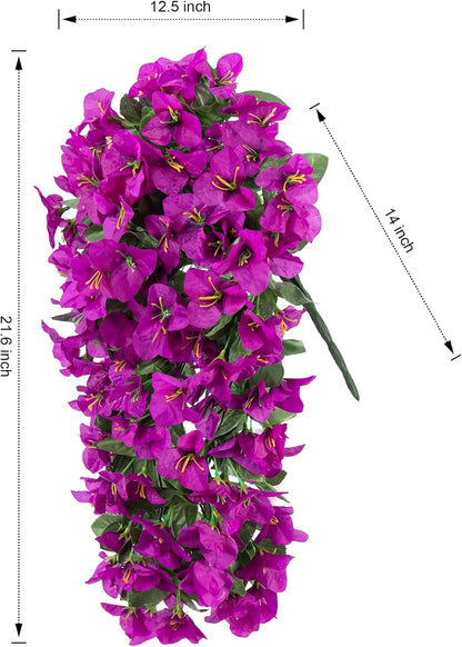 Faux Bougainvillea Artificial Flowers Plants for Outdoor Outside Decoration, 2 PCS Red Fake Flowers UV Resistant Look Real Silk Long Trailing Vines for Front Door Porch Planter Urn Patio Garden Yard