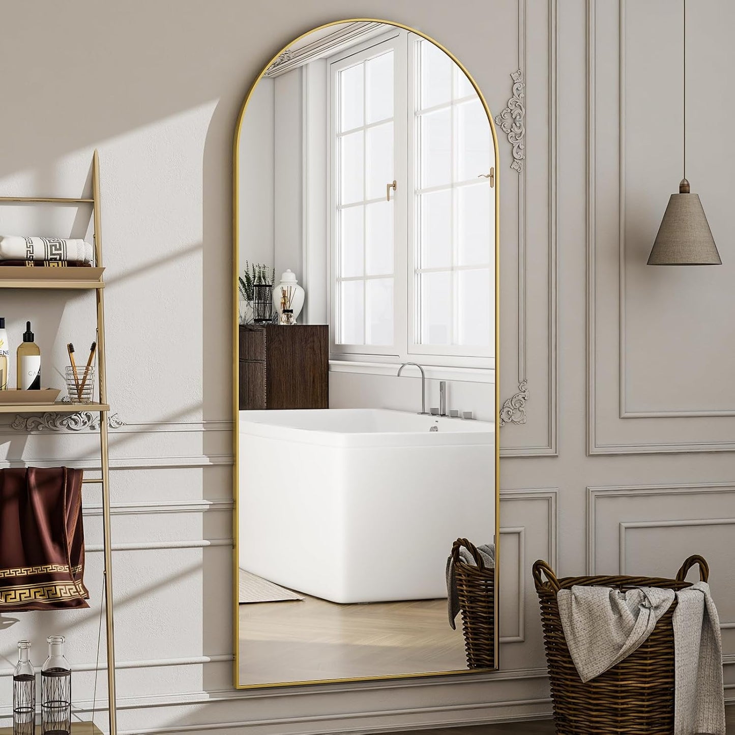 57" x 20" Arched Full Length Mirror - Wall Mounted/Floor Mirror Aluminum Alloy Frame Full Body Mirrors for Bathroom Living Room Bedroom and Entryway,Black