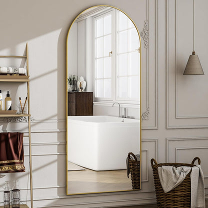 57" x 20" Arched Full Length Mirror - Wall Mounted/Floor Mirror Aluminum Alloy Frame Full Body Mirrors for Bathroom Living Room Bedroom and Entryway,Black