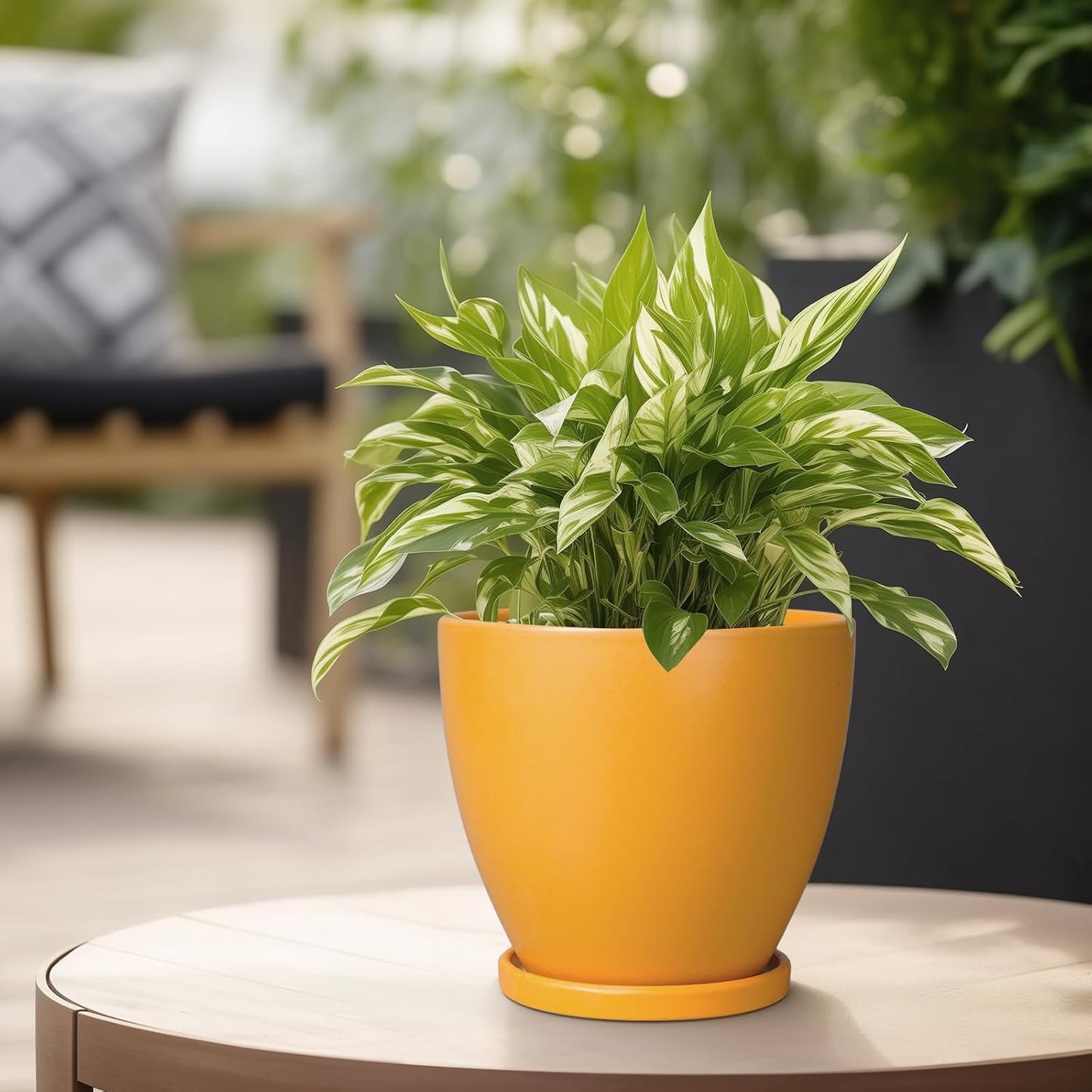 10 Inch Ceramic Planter Pot Round Plant Pot for Indoor Plants Outdoor Large Flower Pot with Drainage Hole and Saucer Blue