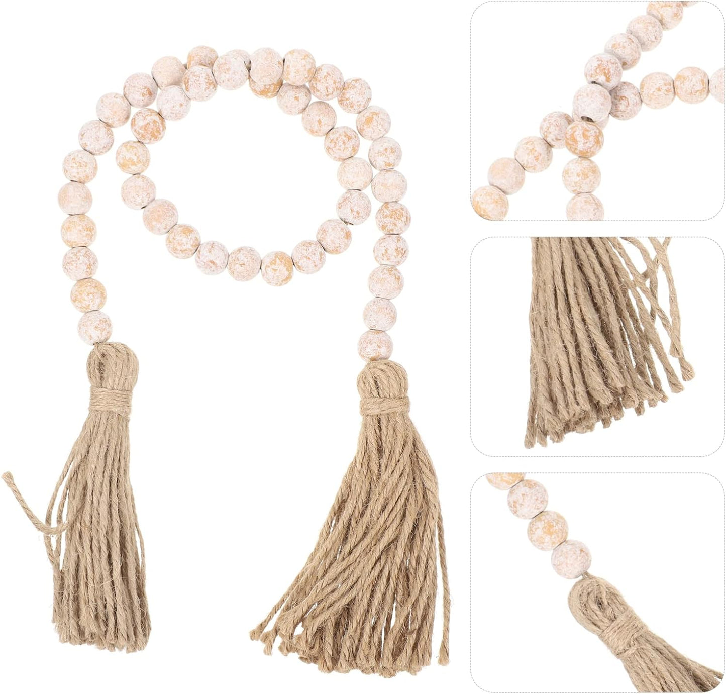IMIKEYA Wooden Beads Garland: Farmhouse Wood Bead Garland with Tassels Boho Wall Hanging for Home Decor Tiered Tray Rustic Wood Prayer for Coffee Table Decor