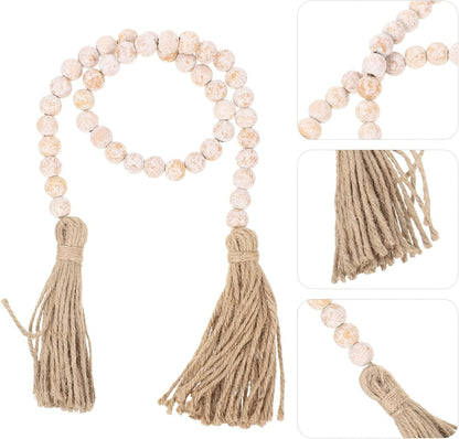 IMIKEYA Wooden Beads Garland: Farmhouse Wood Bead Garland with Tassels Boho Wall Hanging for Home Decor Tiered Tray Rustic Wood Prayer for Coffee Table Decor