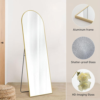 OLIXIS Black Arched Full Length Mirror 60"x16" for Bedroom, Full Body Mirror with Stand, Hanging or Leaning for Wall, Aluminum Alloy Thin Frame Floor Standing for Living Room