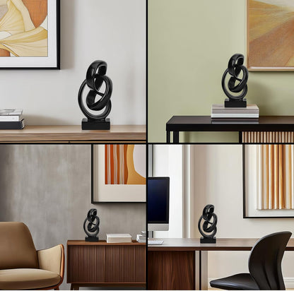 DOVDOV Abstract Black Knot Sculpture, Geometric Decor, Black Decorative Piece for Living Room Coffee Table or Bookshelf Top, Office Coffee Table or Entryway Console Decor.