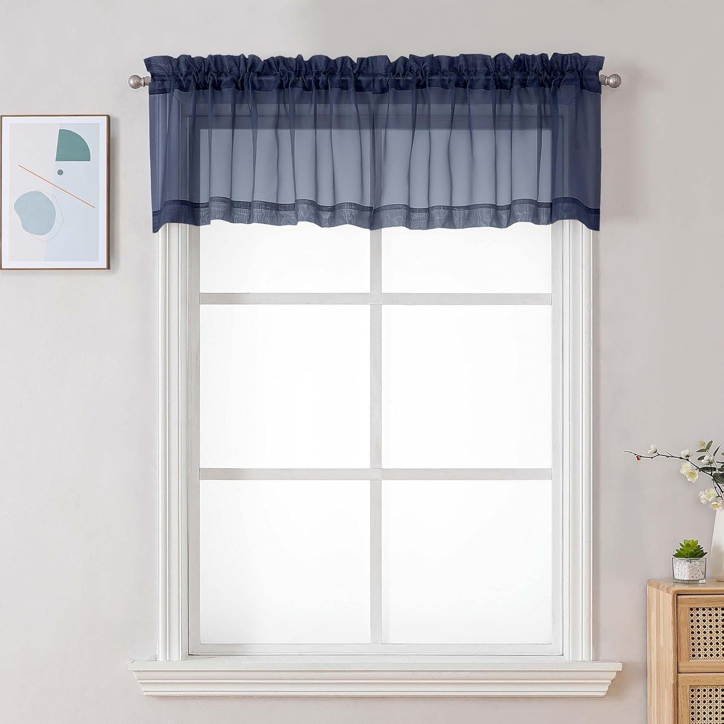 Chyhomenyc Sheer White Valances for Windows 2 Pack, Small Window Curtains for Living Room Bathroom Cafe Laundry Basement, Modern Top Dual Rod Pocket Voile Curtain, 42W x 14L inches, White - Colors B