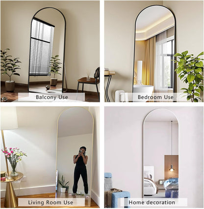 Dewfig Arched Full Length Mirror, 76"x34" Large Floor Mirror, Full Body Mirrors for Leaning or Hanging, Standing Mirrors for Bedroom, Living Room,Dressing Room, Aluminum Alloy Frame, Black