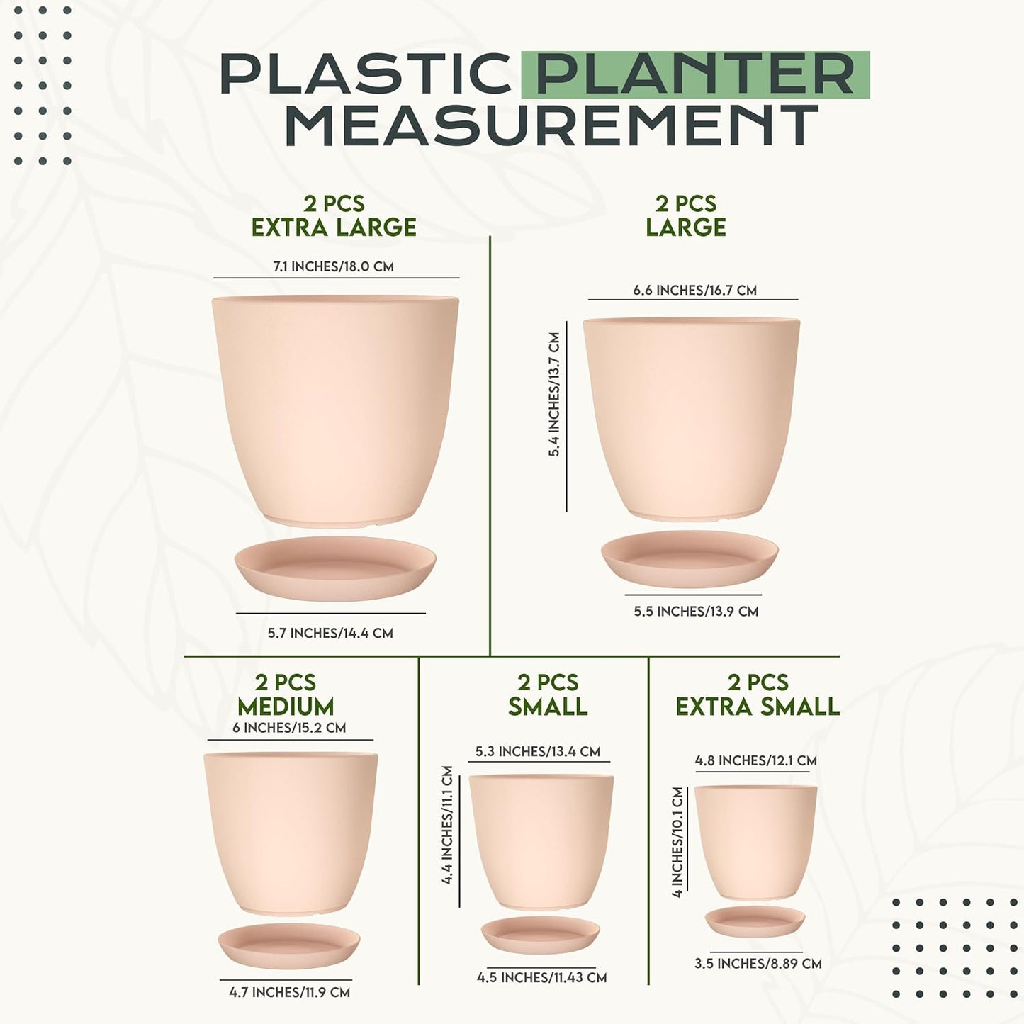 Utopia Home Plant Pots Indoor with Drainage Holes – Set of 5 White Plastic Flower Pots (7/6.6/6/5.3/4.8 Inch) – Modern Planters for Indoor Plants, Room & Office Décor, Great Stocking Stuffers