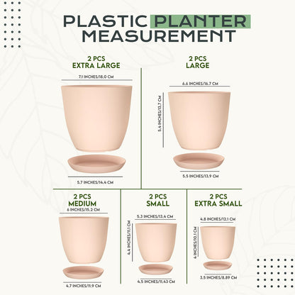 Utopia Home Plant Pots Indoor with Drainage Holes – Set of 5 White Plastic Flower Pots (7/6.6/6/5.3/4.8 Inch) – Modern Planters for Indoor Plants, Room & Office Décor, Great Stocking Stuffers