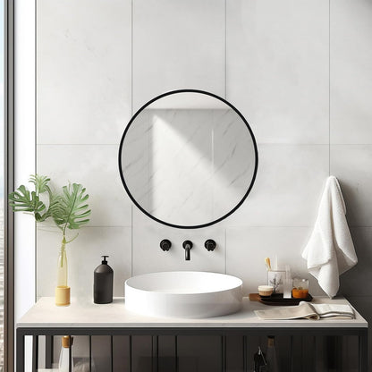 Sunniry Black Round Mirror, Round Mirror 24 inch, Black Circle Mirrors Matte Metal Frame, Wall Mounted Mirrors for Living Room, Bathroom, Wall, Entryway.