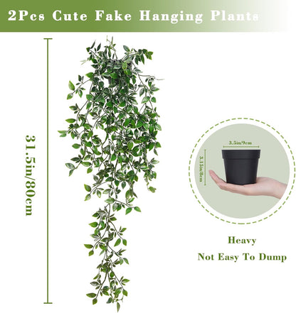 BLEUM CADE Fake Hanging Plants, 2pcs Artificial Pothos Vines Greenery for Wall Home Living Room Office Indoor Outdoor Decor (No Baskets)