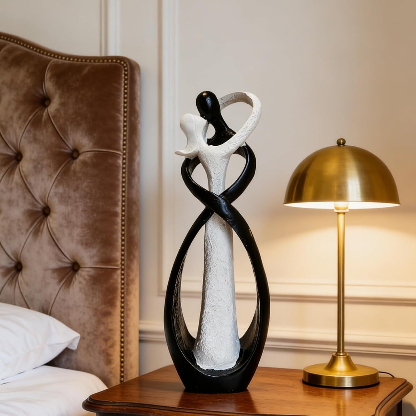Couple Statue for Home Decor,Hugging Couple Figurines,Valentines Decor,Modern Romantic Sculptures for Living Room Bedroom Office(White+Black)