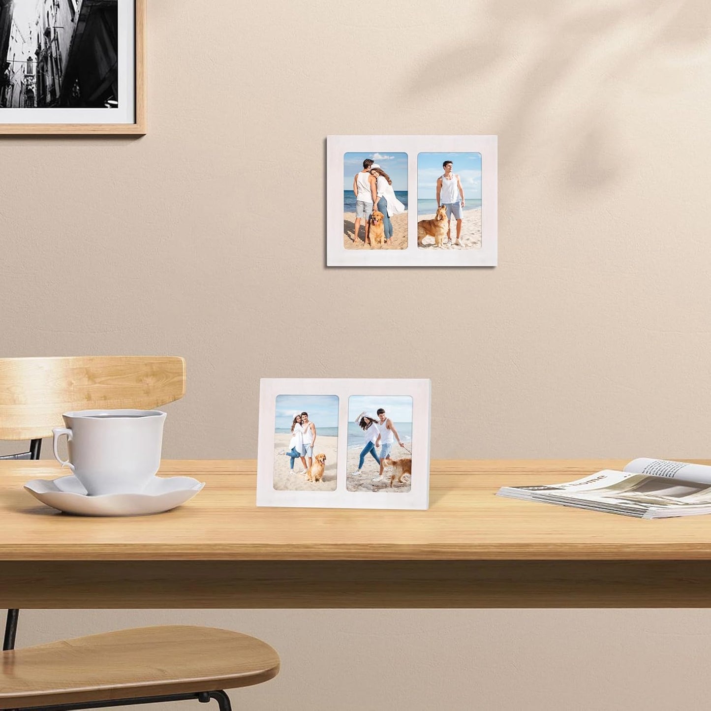 YESKAY 4x6 Picture Frame Collage for Wall Decor, Multiple Photo Collage Frames with Tempered Glass, 7-Opening for 4 x 6 Picture Frames, Rustic Brown, 1 Pack