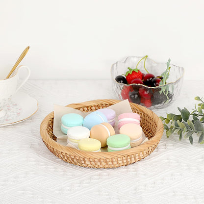 Hipiwe Small Key Basket Bowl for Entryway 7.6" Round Woven Wicker Basket Fruit Serving Tray Woven Basket Wall Decor Rattan Organizer Basket for Keys, Wallet,Whitewash