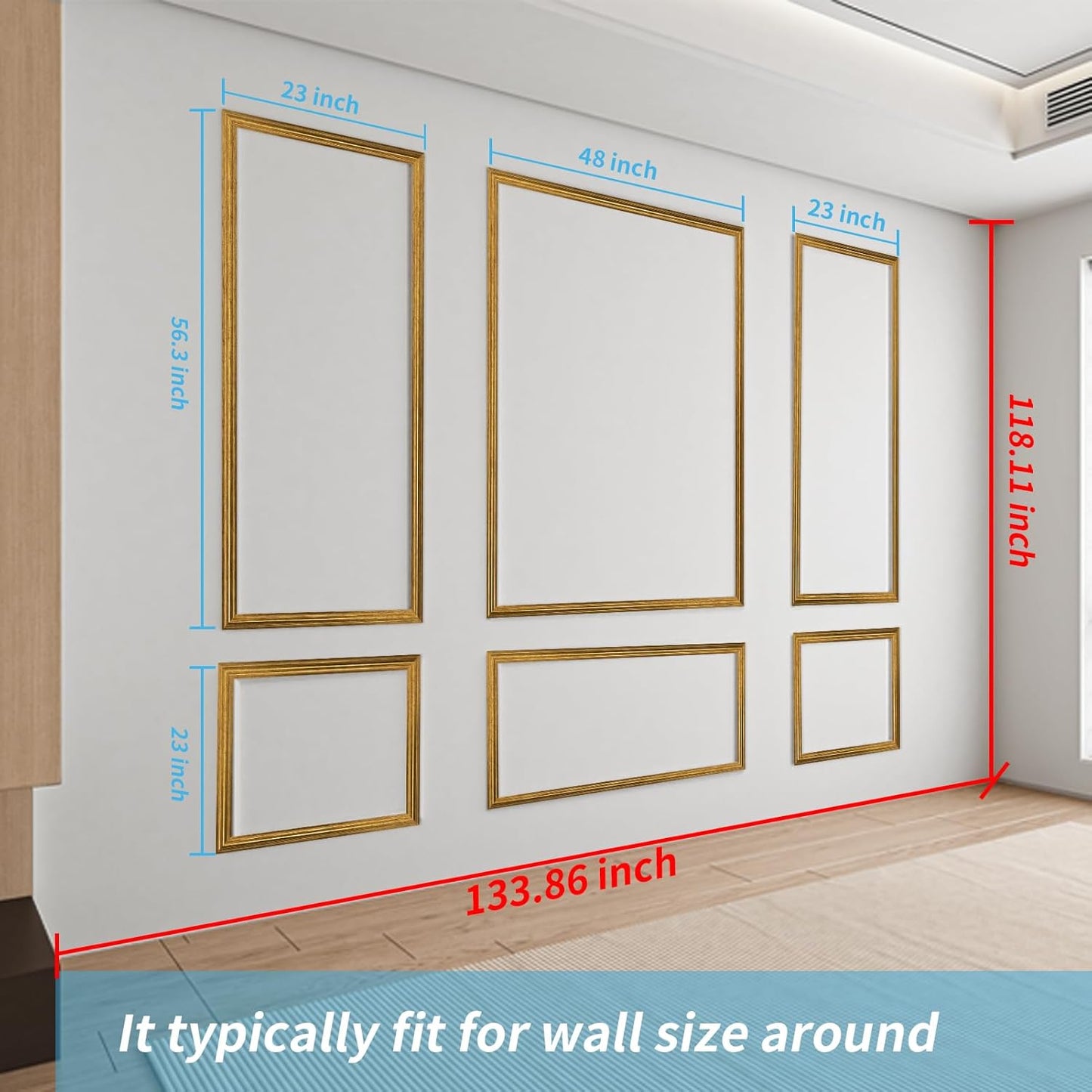 Art3d Pre-Cut Wall Molding Set of 6 pcs, Ready-to-Assemble Wainscoting Panels for Interior Wall Décor Living Room Bedroom Accent Wall - Installed with Glue, 3 Top 3 Bottom