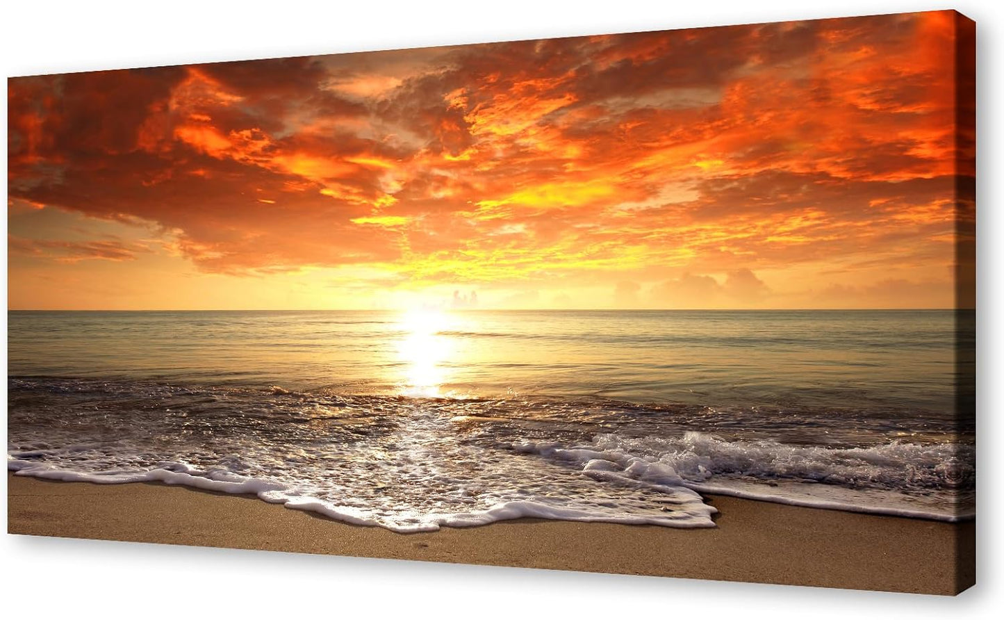 Baisuart S02250 Canvas Prints Wall Art Beach Sunset Ocean Waves Nature Pictures Stretched Canvas Wooden Framed for living Room Bedroom and Office