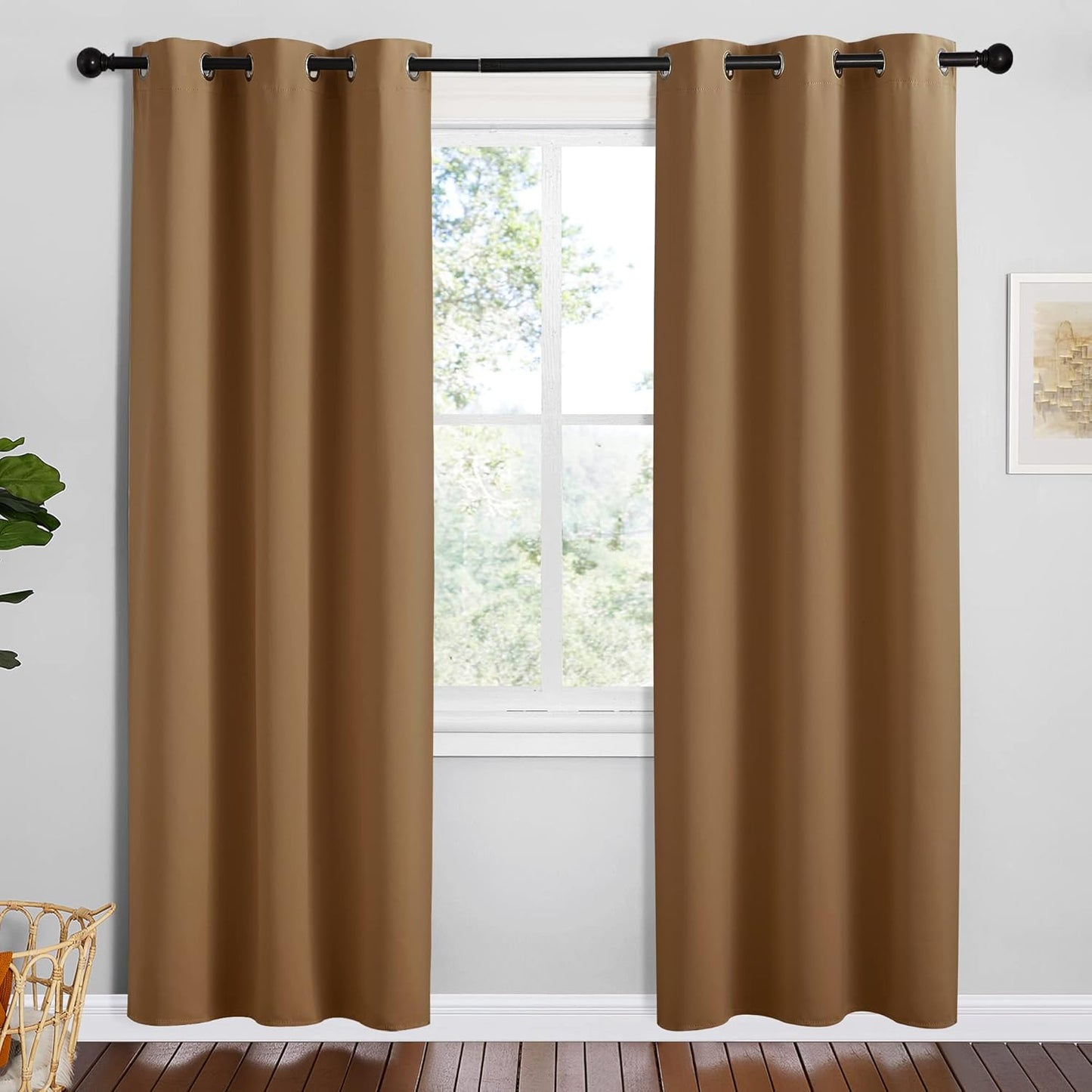 NICETOWN Halloween Pitch Black Solid Thermal Insulated Grommet Blackout Curtains/Drapes for Bedroom Window (2 Panels, 42 inches Wide by 63 inches Long, Black) - Colors A