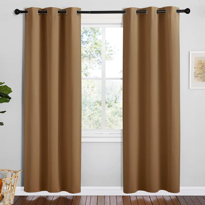 NICETOWN Halloween Pitch Black Solid Thermal Insulated Grommet Blackout Curtains/Drapes for Bedroom Window (2 Panels, 42 inches Wide by 63 inches Long, Black) - Colors A