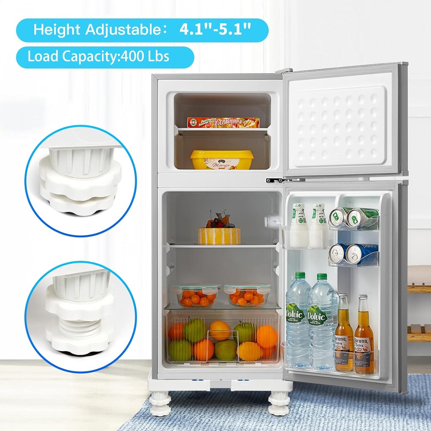 Nefish Mini Fridge Stand Universal Raised Base Adjustable Refrigerator Stands with 4 Strong Feet Washing Machine Pedestal Multi-Functional Bases for Dryer (Black)