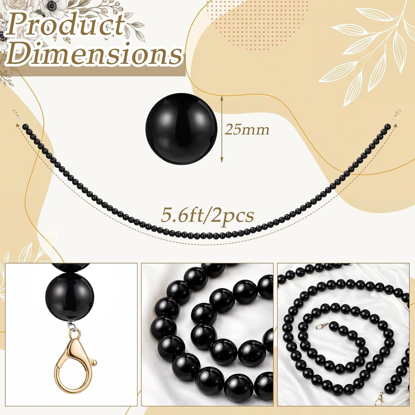 Canlierr 2 Pcs 5.6ft Wedding Giant Pearl Garland Decorations Large Faux Bead Garland with Hook for Ceremony Photo Booth Outdoor Proposal Scene Garden Beach Party Decor(Ivory White,25mm,Simple)