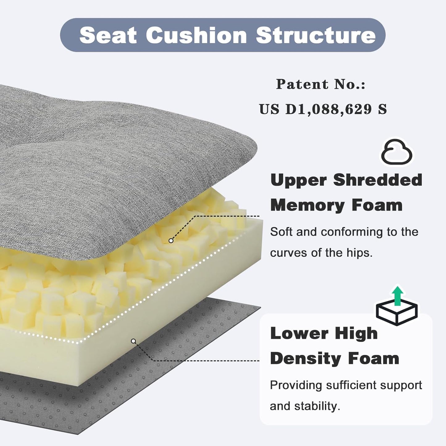 baibu 40 Inch Dual-Layer Patent Design Memory Foam Bench Cushion, Non-Slip Indoor Bench Cushion Standard Size Foam Pad with Machine Washable Cover (Dark Grey, 40x16x3in)