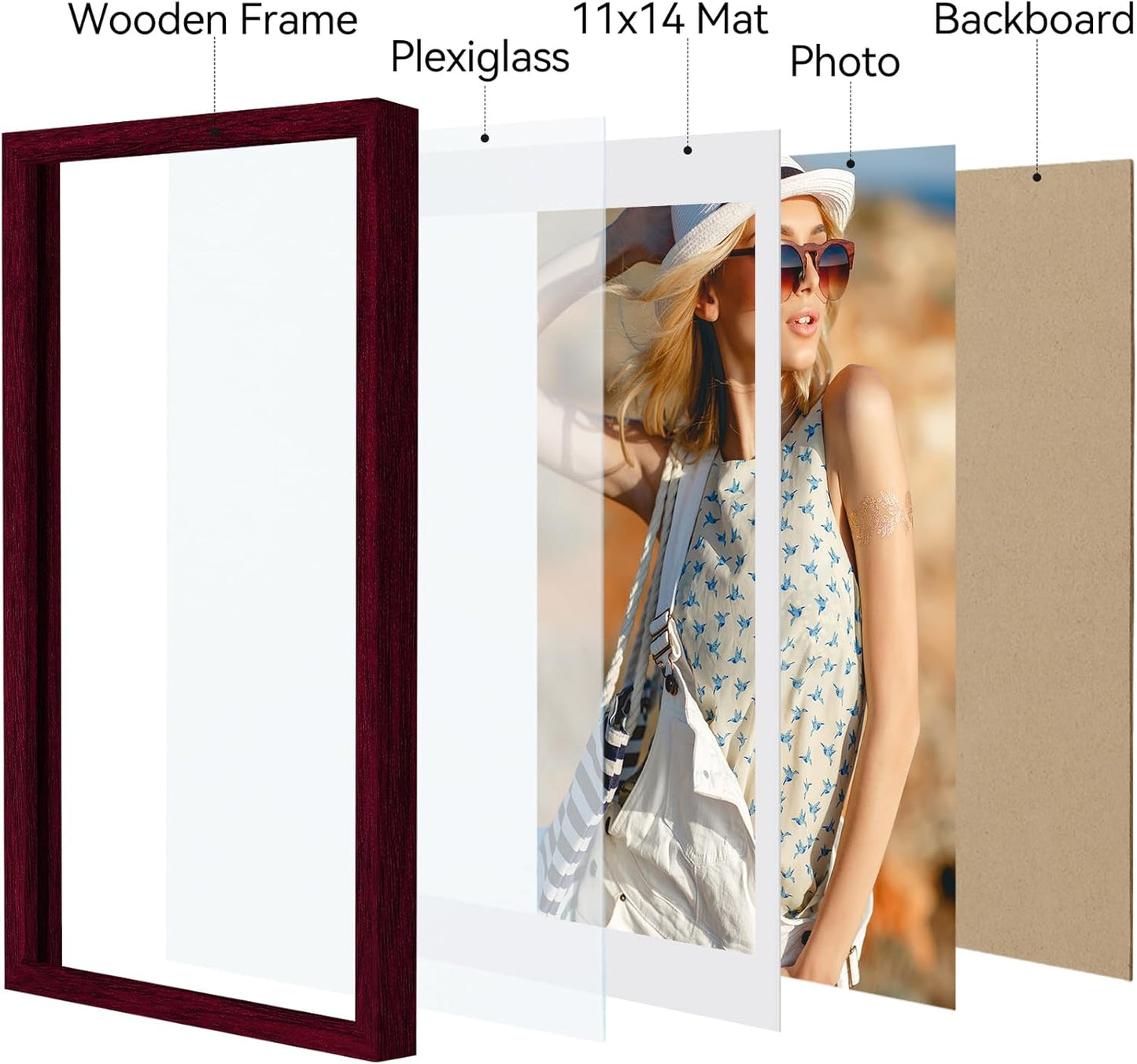 Vittanly 11x14 Picture Frame, Display Pictures 8x10 with Mat or 11x14 without Mat, Photo Frame for Wall Mounting, Black, 1 Pack - Colors B