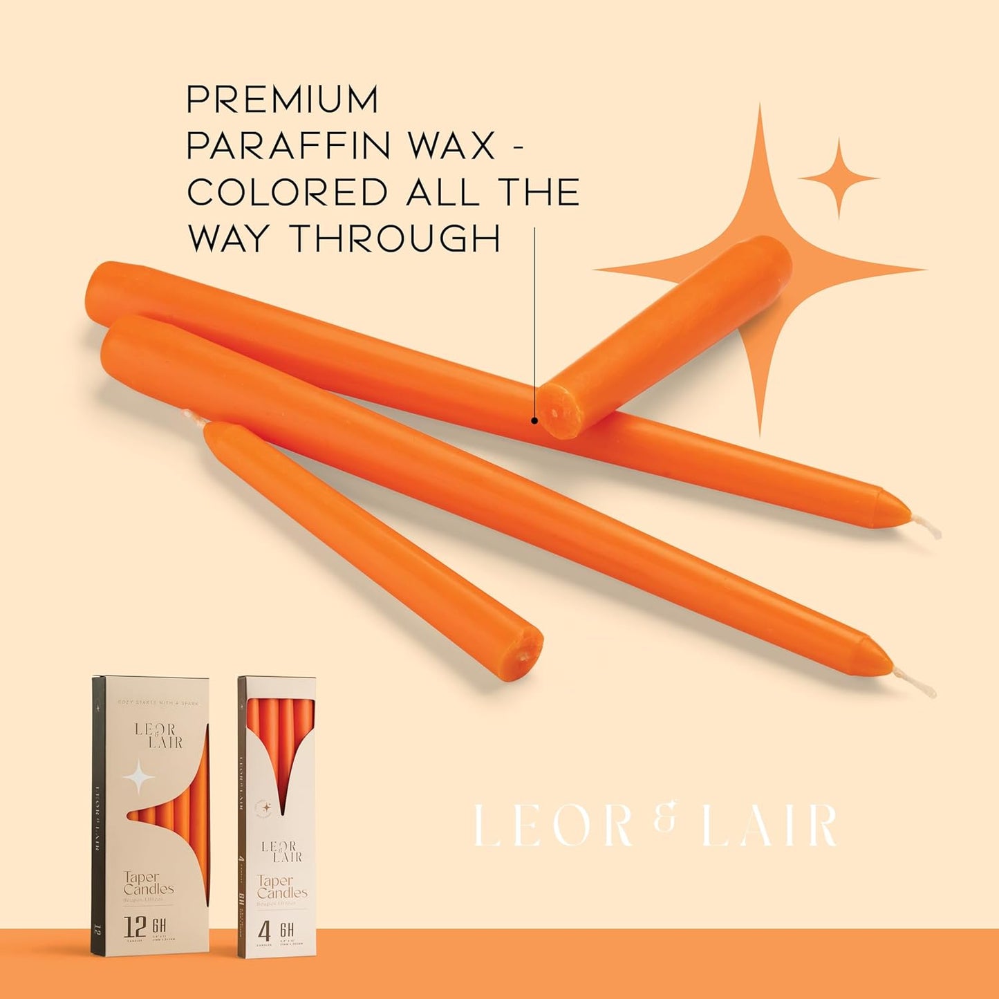 Leor & Lair Ivory Taper Candles - 4 Pack 10" Ivory Candlesticks - Unscented Cream Candle Sticks for Home Decoration, Holiday Tables, Weddings, Restaurants & Business Events