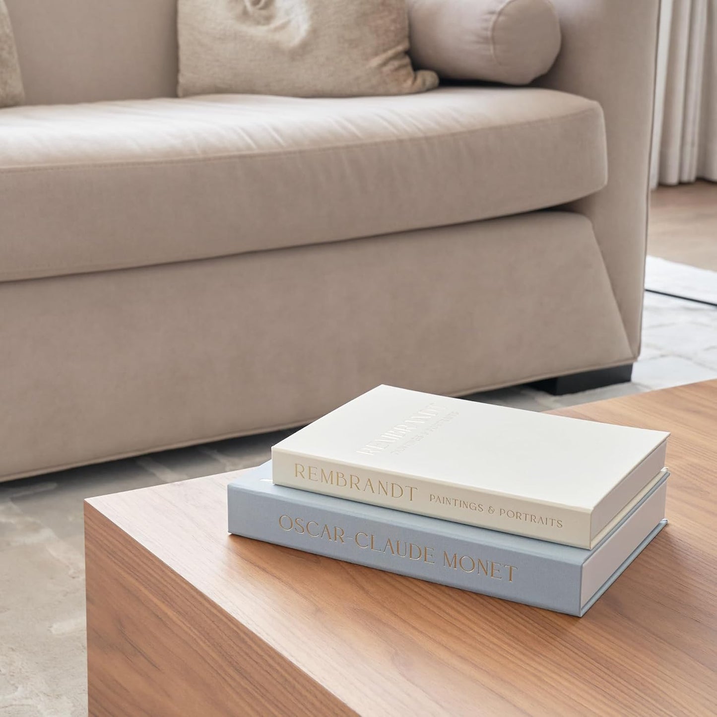 ZICOTO Set of 2 Beautiful Decorative Linen Books - Aesthetic Faux/Fake Books for Modern Home Decoration on Coffee Table, Bookshelf or Mantel - Stylish Keepsake Box and Photo Storage Solution