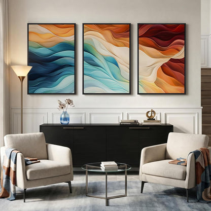 Large Framed Abstract Nature Landscape Wall Art for Living Room, Set of 3 Modern Canvas Prints Paintings Artwork for Walls, Green Lake Pictures for Hallway, Dining Room, Office Wall Decor 24x36 Inch