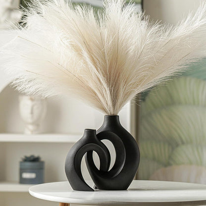 Lvases Snuggle Hollow Ceramic Vase Set of 2, Nordic Modern Boho ins Style Decorative Ceramic Aesthetic Flower Vase for Home Decor (Milky White W 6.3" X H 8.4")