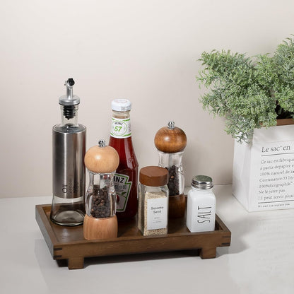 Decorative Tray Small Pedestal Stand Farmhouse Bathroom Decor Wooden Riser Display Stand for Vanity, Kitchen Countertop, Sink, 9.4 * 4.7 White