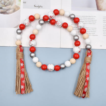 Farmhouse Plaid Wood Bead Garland with Tassel 40inch Hanging Decor Home Decorative Home Sign for Farmhouse Tiered Tray Wreath