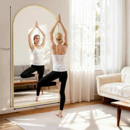57" x 20" Arched Full Length Mirror - Wall Mounted/Floor Mirror Aluminum Alloy Frame Full Body Mirrors for Bathroom Living Room Bedroom and Entryway,Black