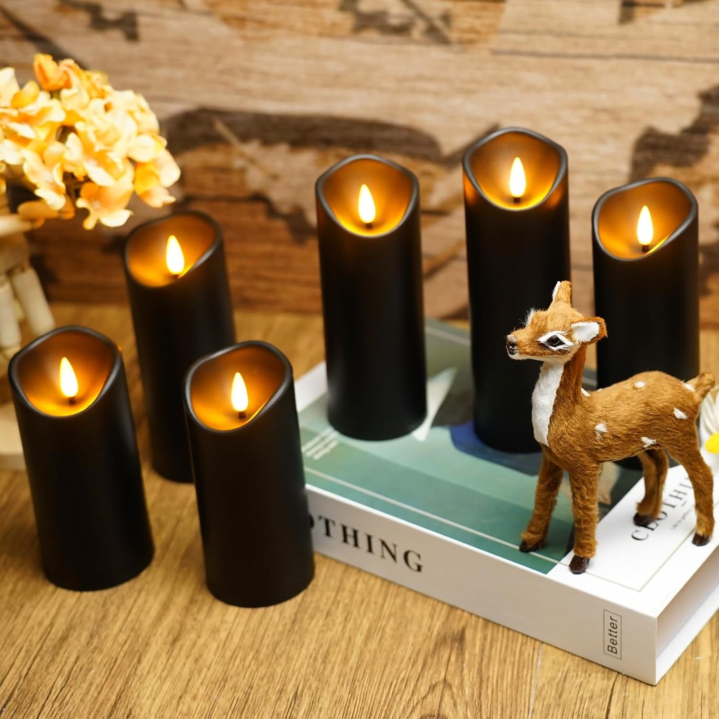 kakoya Flickering Flameless Candles Battery Operated with Remote and 2/4/6/8 H Timer Acrylic Led Pillar Candles Pack of 9 (appr D2.3"xH5.5"6.5"7.5")with Realistic 3D Wick Candles for Home Decor(White)