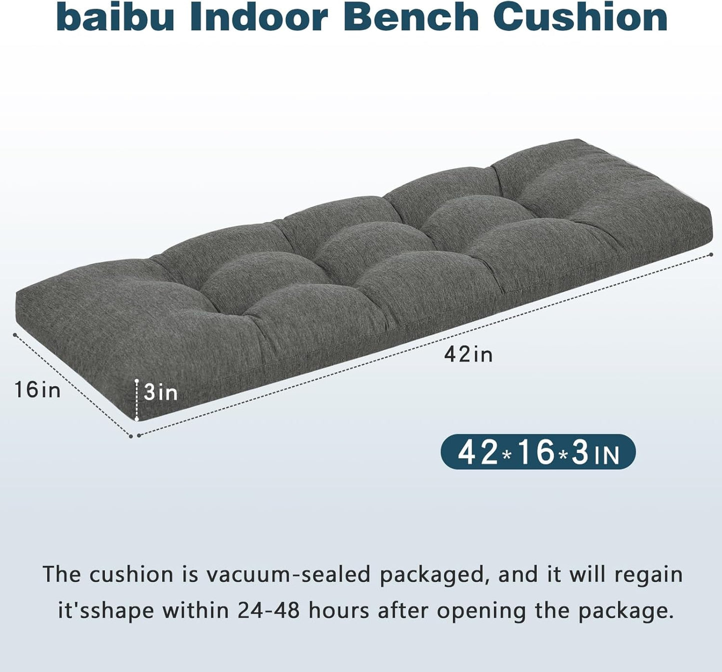 baibu 36 Inch Memory Foam Bench Cushion, Dual-Layer Patent Design Non-Slip Indoor Bench Cushion with Ties, 36x15x3Inch, Beige