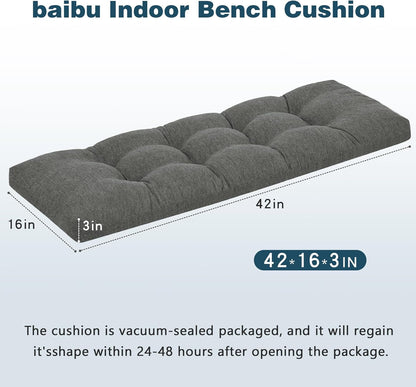 baibu 36 Inch Memory Foam Bench Cushion, Dual-Layer Patent Design Non-Slip Indoor Bench Cushion with Ties, 36x15x3Inch, Beige