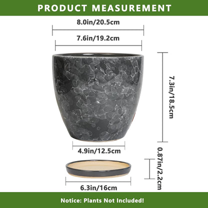 10 Inch Ceramic Planter Pot Round Plant Pot for Indoor Plants Outdoor Large Flower Pot with Drainage Hole and Saucer Blue