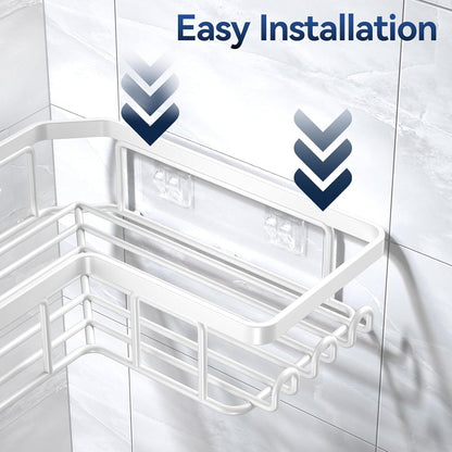 YASONIC Corner Adhesive Shower Caddy, with Soap Holder and 12 Hooks, Rustproof Stainless Steel Bathroom Organizer, No Drilling Wall Mounted Rack, Black, 3-Pack