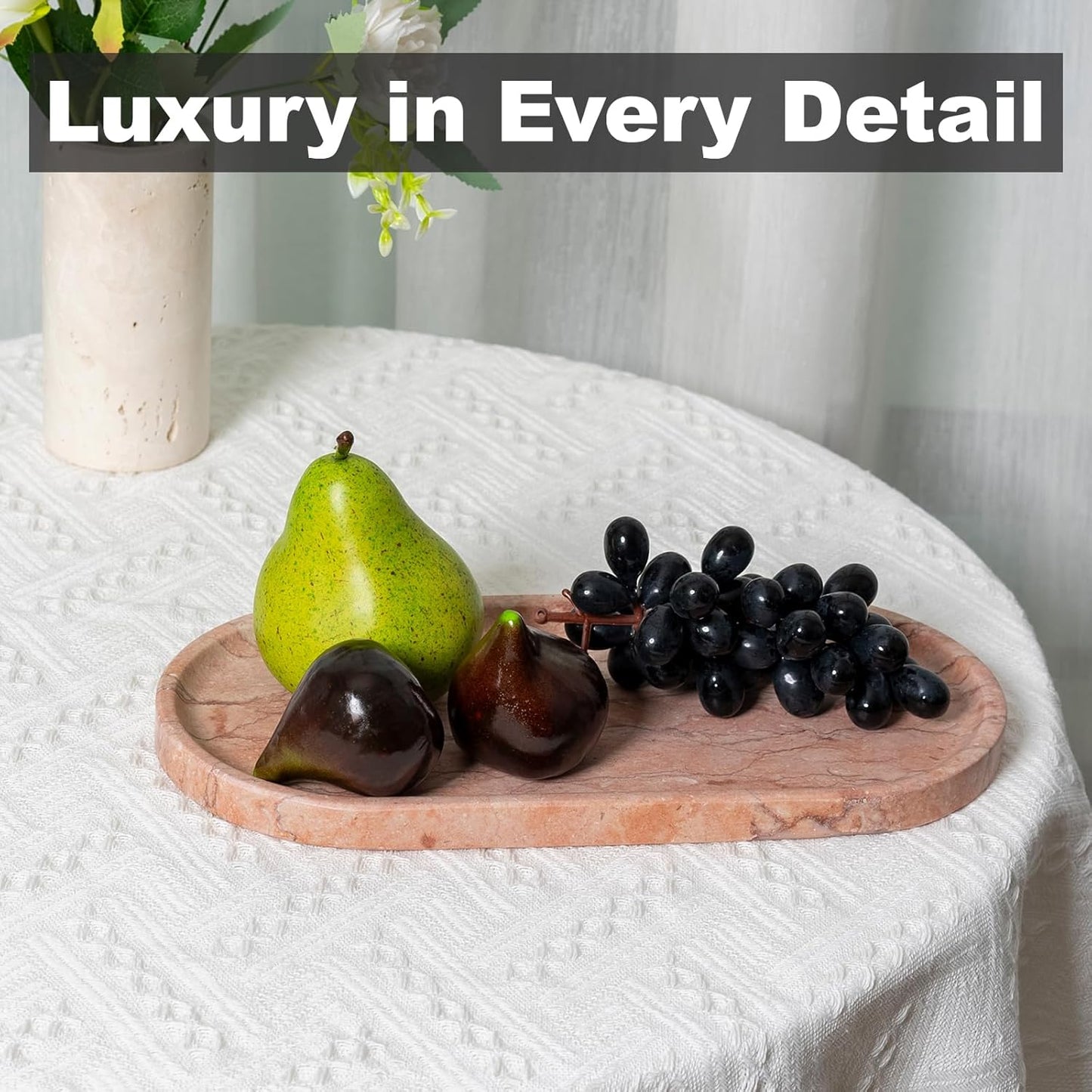 Koville Italian Travertine Tray, 12"x6" Vanity Decorative Marble Tray for Countertop, Catchall Tray for Perfume, Candles, Jewelry Dish Tray