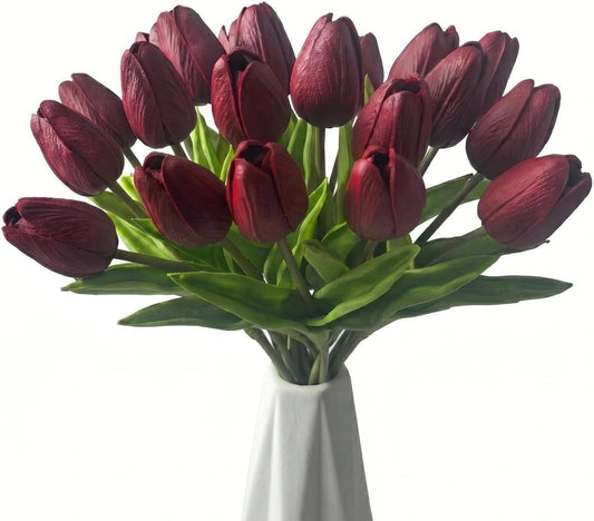 Mandy's White Artificial Tulips Flowers Centerpiece, 13.5" Lifelike PU Fake Floral Stems 20pcs for Kitchen Island & Dining Table, Spring Decor for Easter - Colors C